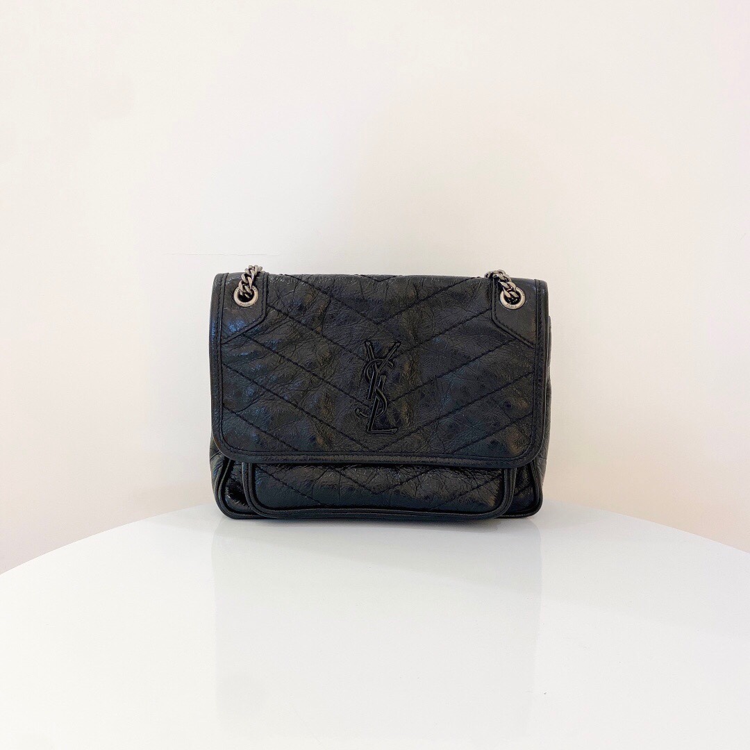 99新 YSL/圣罗兰 ysl niki小号黑色单肩斜挎包/公价22900/严选