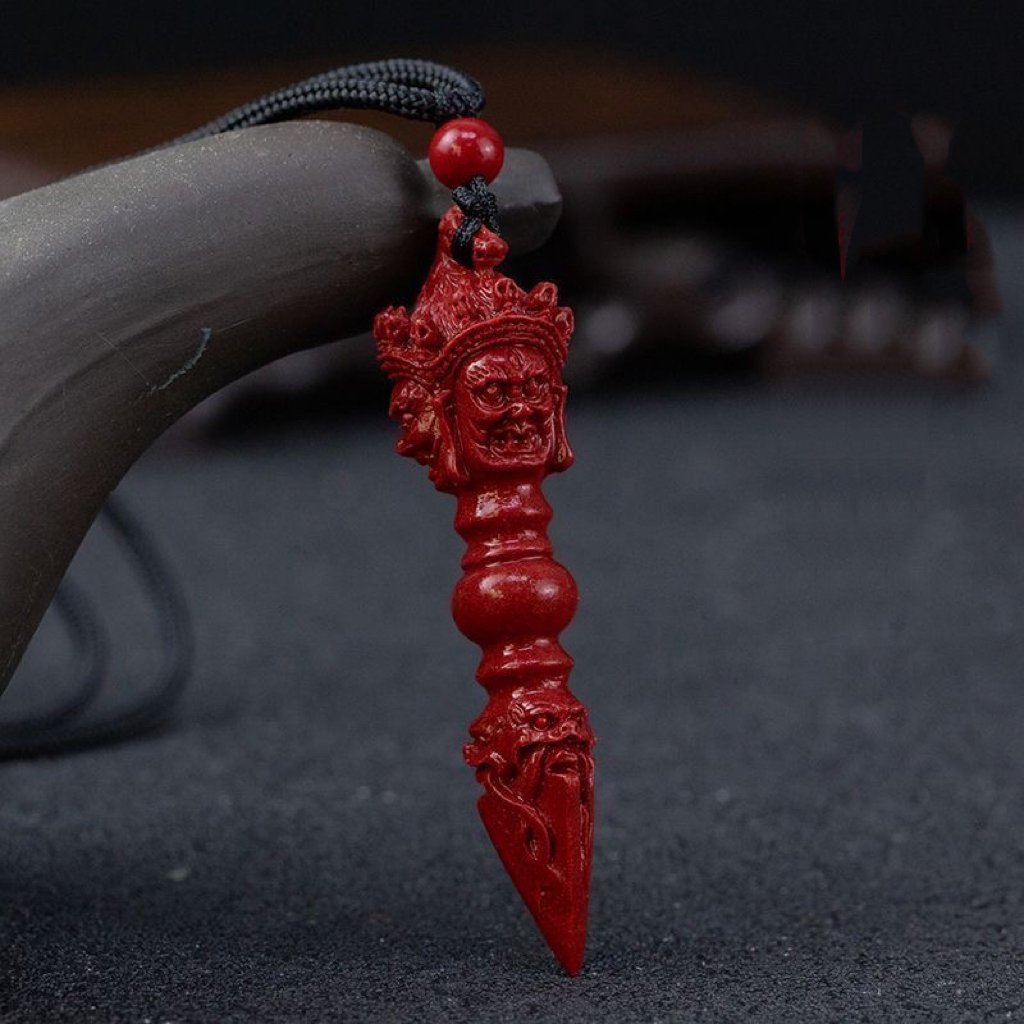 天然辰砂朱砂降魔杵吊坠