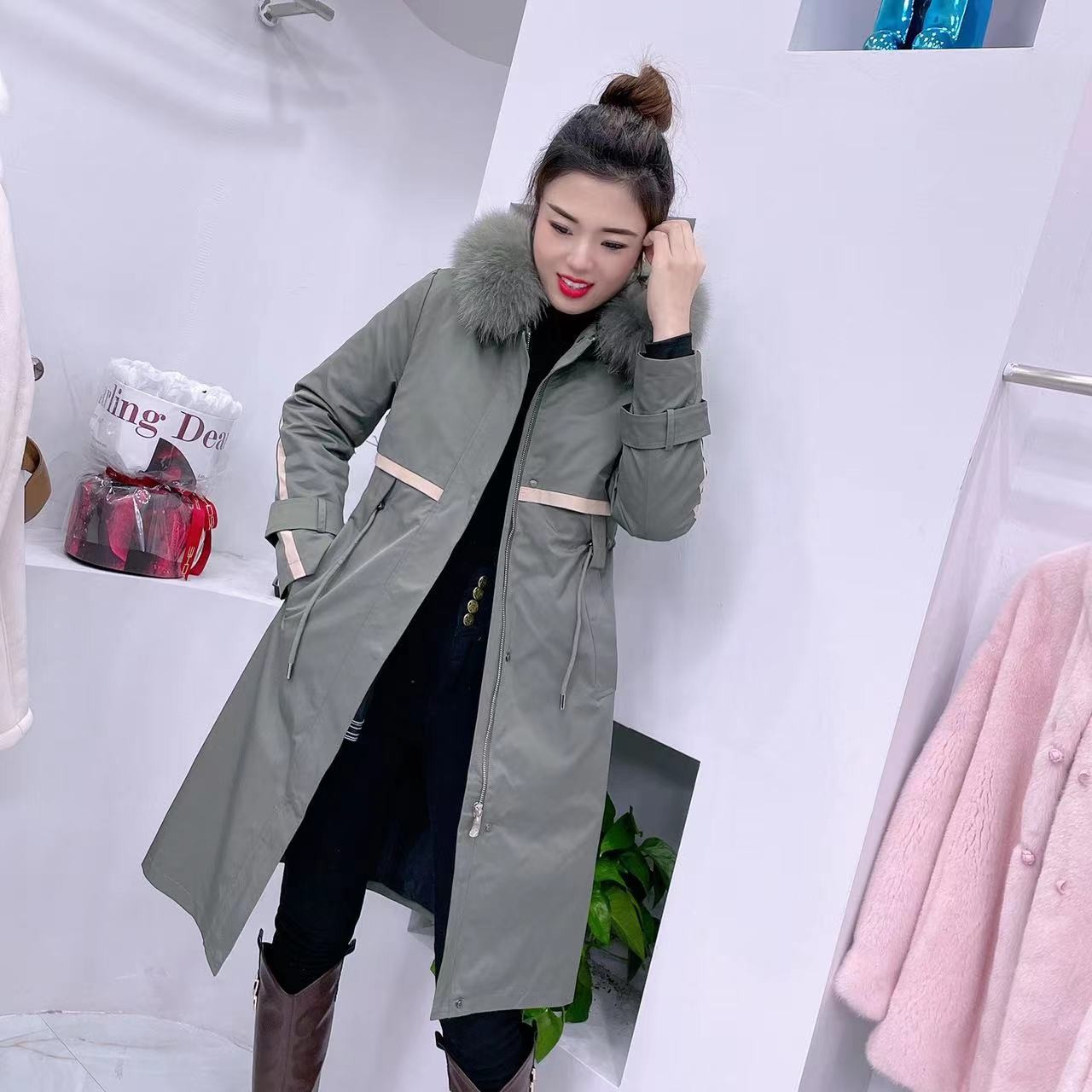 海宁袖子拼接色收腰派克女士女士时尚冬季PK1105