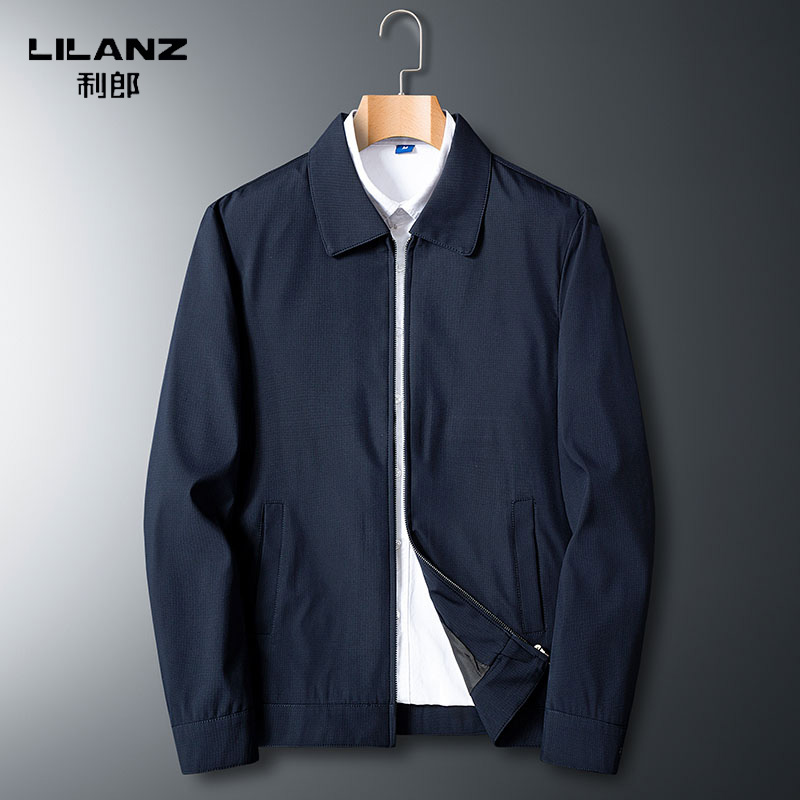 利郎中老年干部装加绒外套秋冬季翻领商务行政夹克男爸爸装上衣服