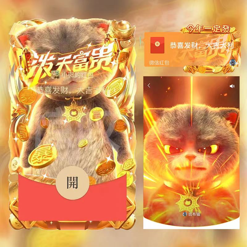 2024新年斑布猫艾莉兔泼天富贵暴富帅气音乐动态新款红包设计服务