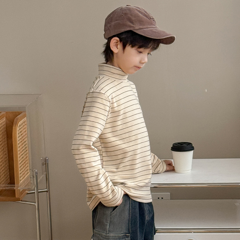 男童长袖儿童白t恤半高领条纹针织休闲秋季儿童t韩版春秋打底痞帅