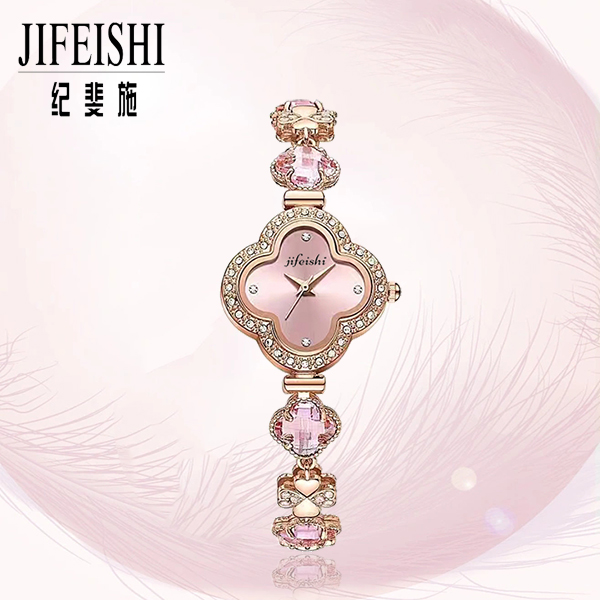 纪斐施/JIFEISHI  新款时尚四叶草粉色轻奢潮流精致百搭女士手表