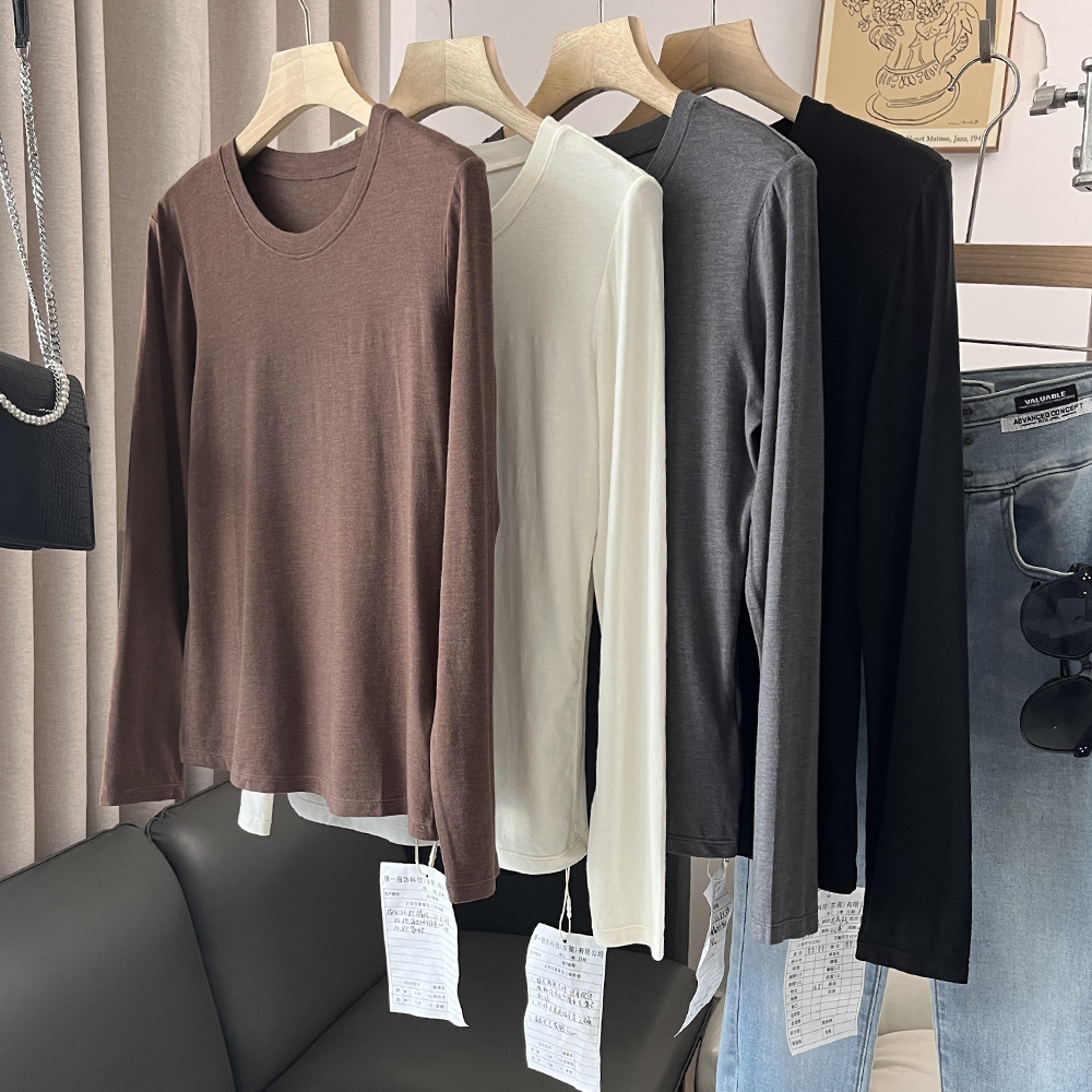 帛造 门店299！升温保暖！轻绒微绒感圆领打底衫T恤W4698 女装 E350