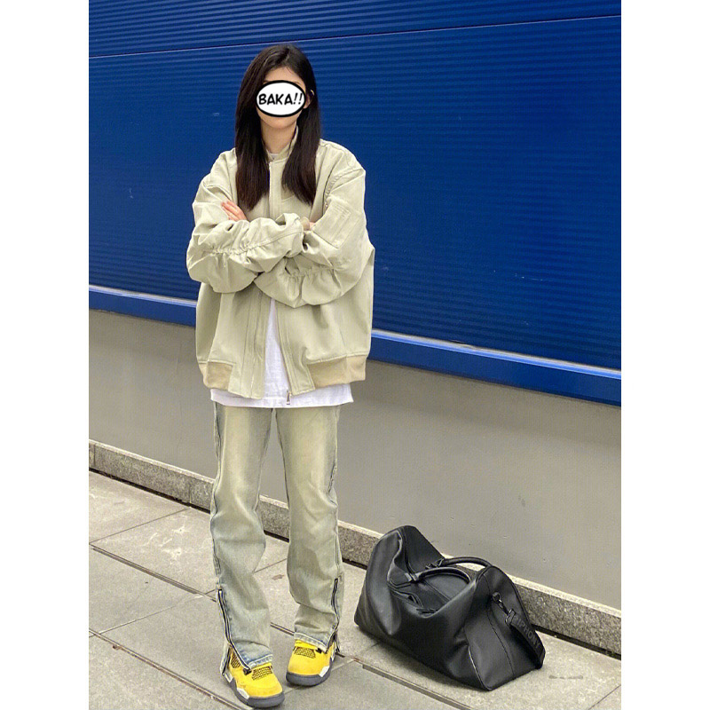 春秋款美式复古外套男ins夹克oversize棒球服小众高街vibe飞行服