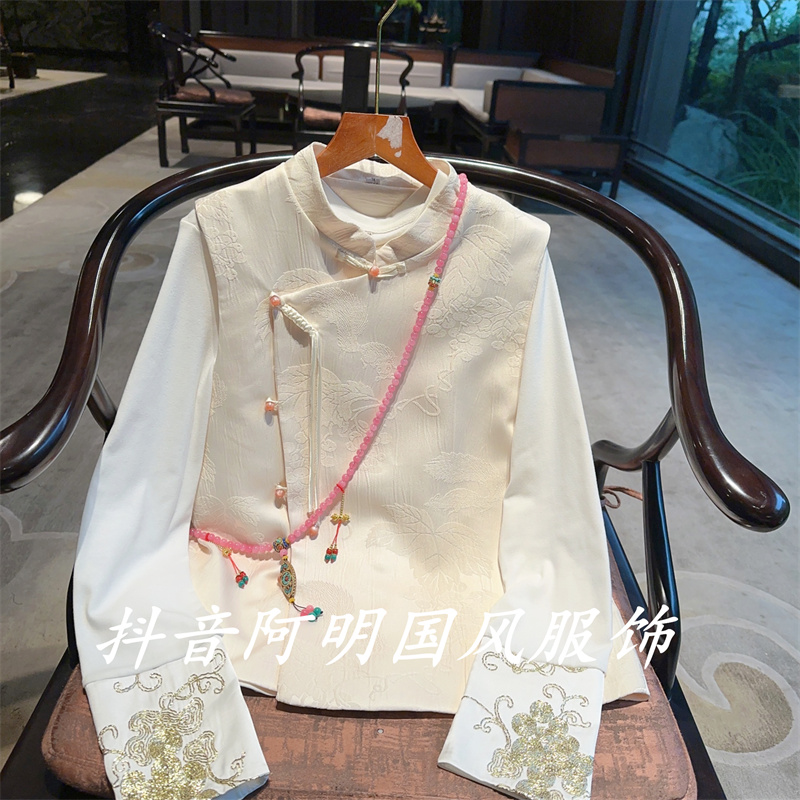 『随行』阿明新中式国风时尚气质提花绣花马甲2023新款立领上衣马甲