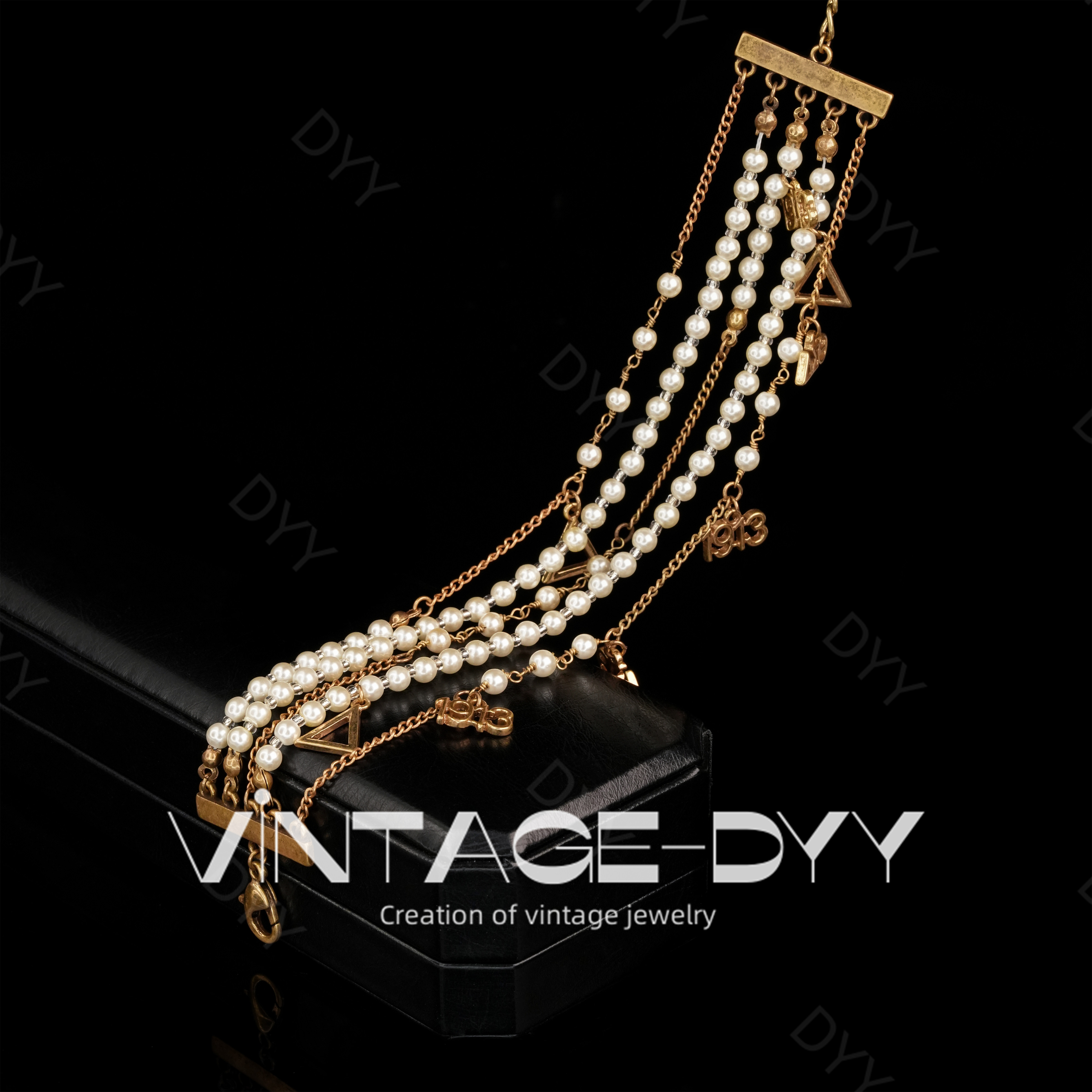 合金仿珍珠手链 vintage手工长款流光链影气质流苏多层手链