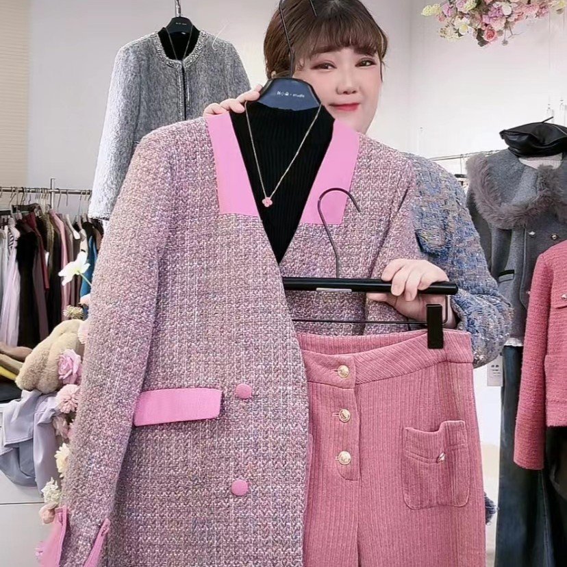 595#大码女装时尚小香风外套法式复古秋冬显瘦气质胖mm上衣