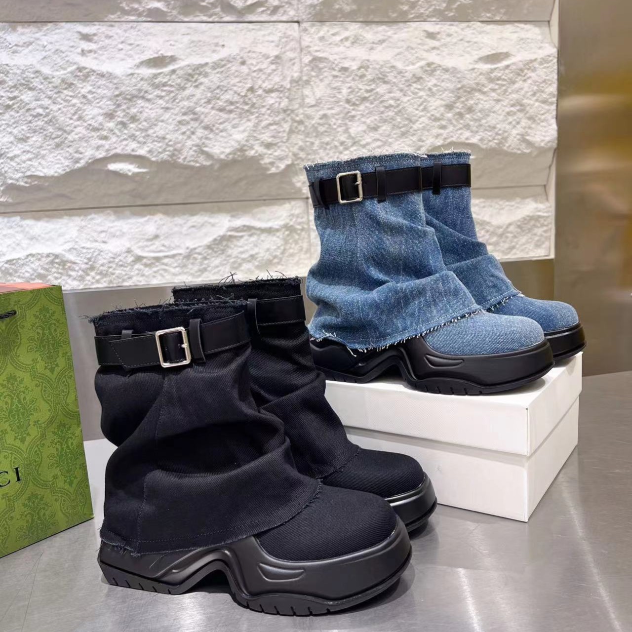【聚优品】787-230C 裤管靴设计感厚底女帆布马丁靴百搭休闲靴