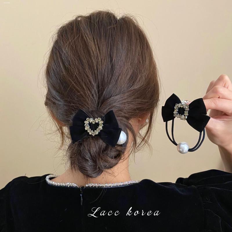 精致丝绒水钻蝴蝶结发绳百搭头饰小众发饰显白质感新款高马尾