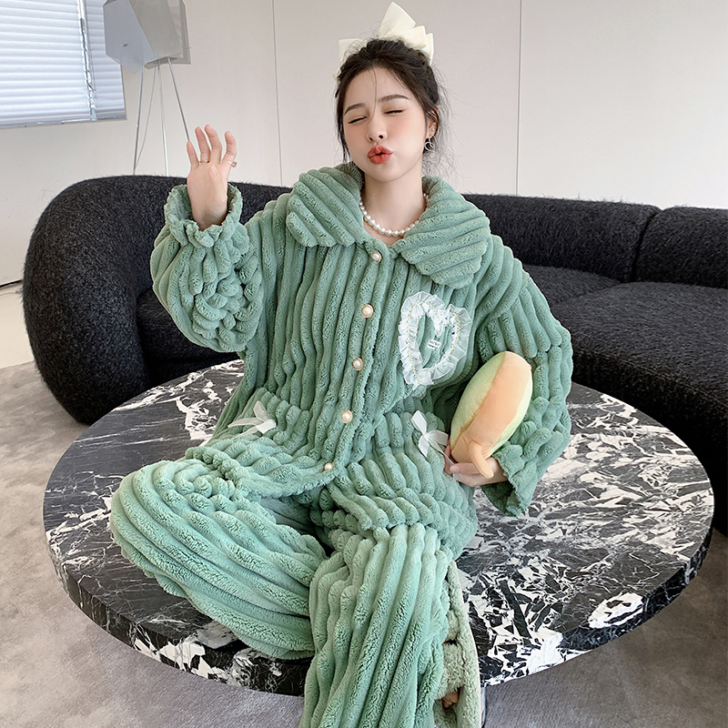 甜美睡衣女冬季绒长袖套装家居服 32151
