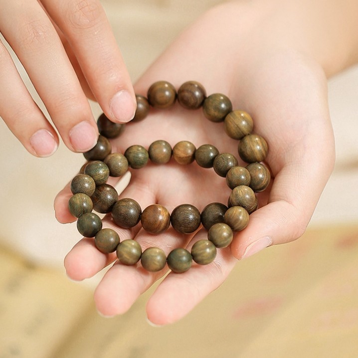 【福利送】天然绿檀木手串单圈男款女款学生百搭复古佛珠念珠香木