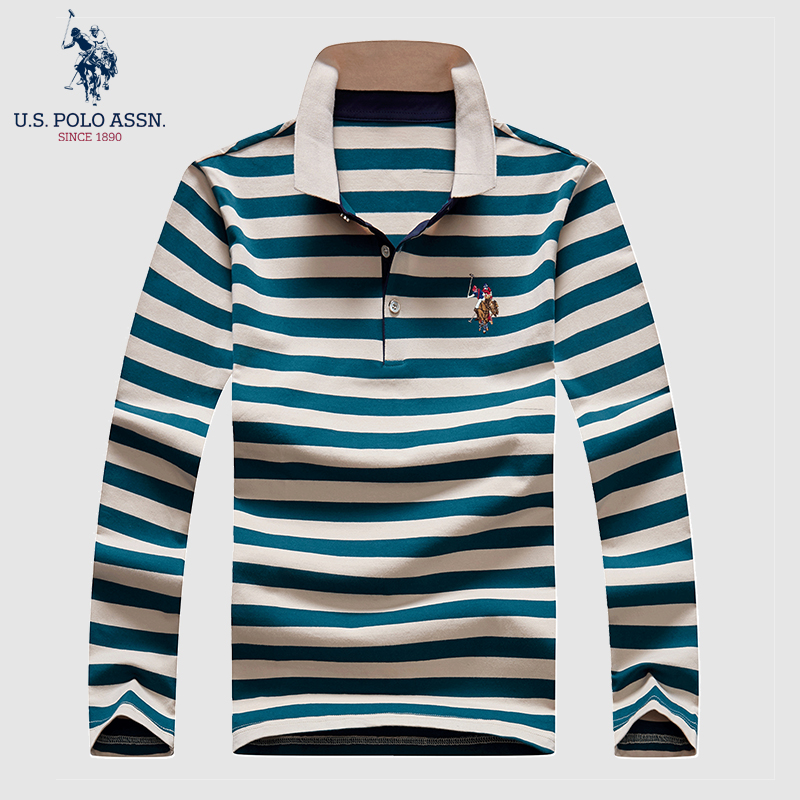 U.S. POLO ASSN.23年新款翻领百搭情侣POLO条纹上衣上袖US2305