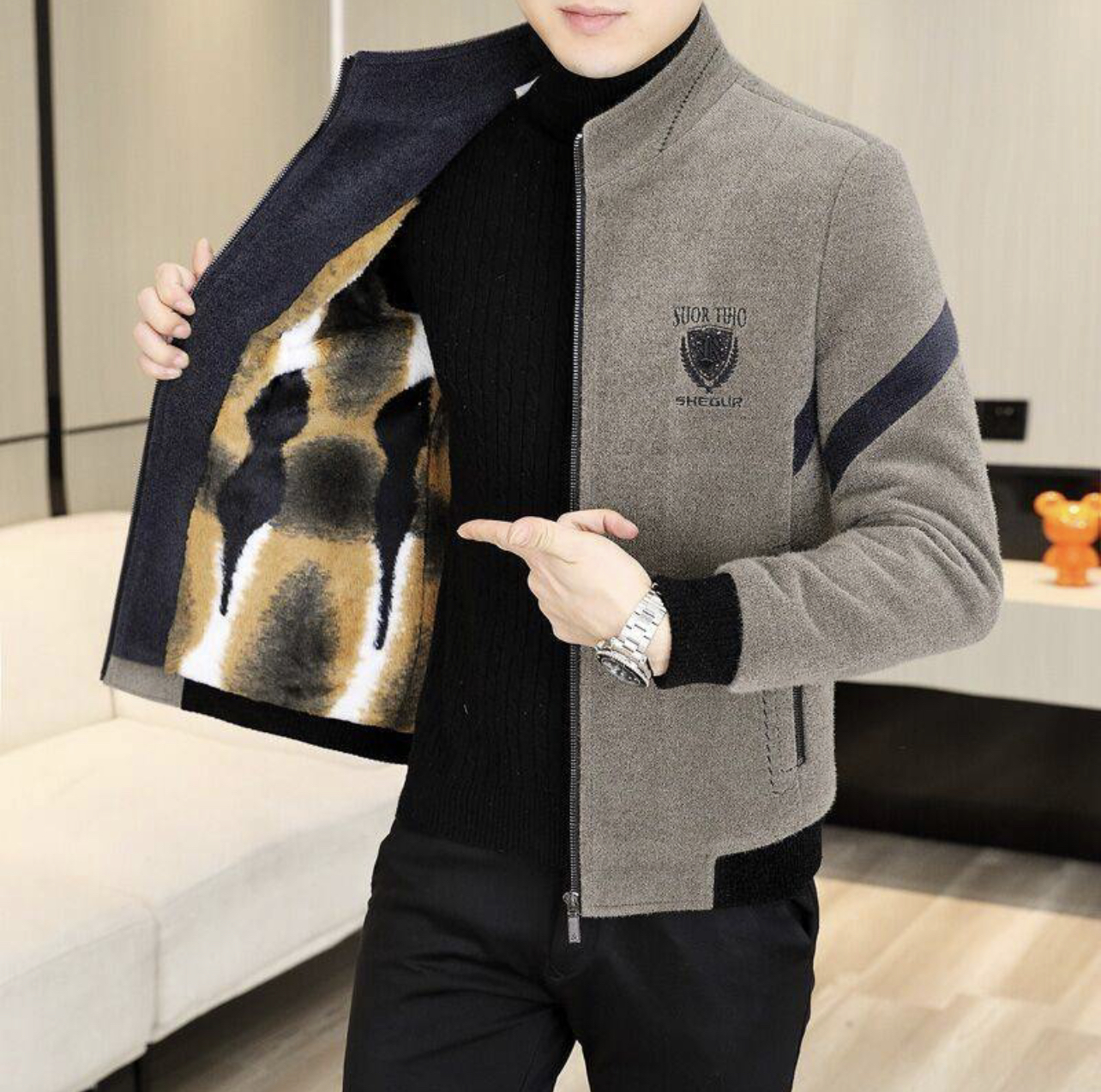 2023冬季新款加绒加厚立领毛呢夹克男士帅气百搭修身保暖短款外套