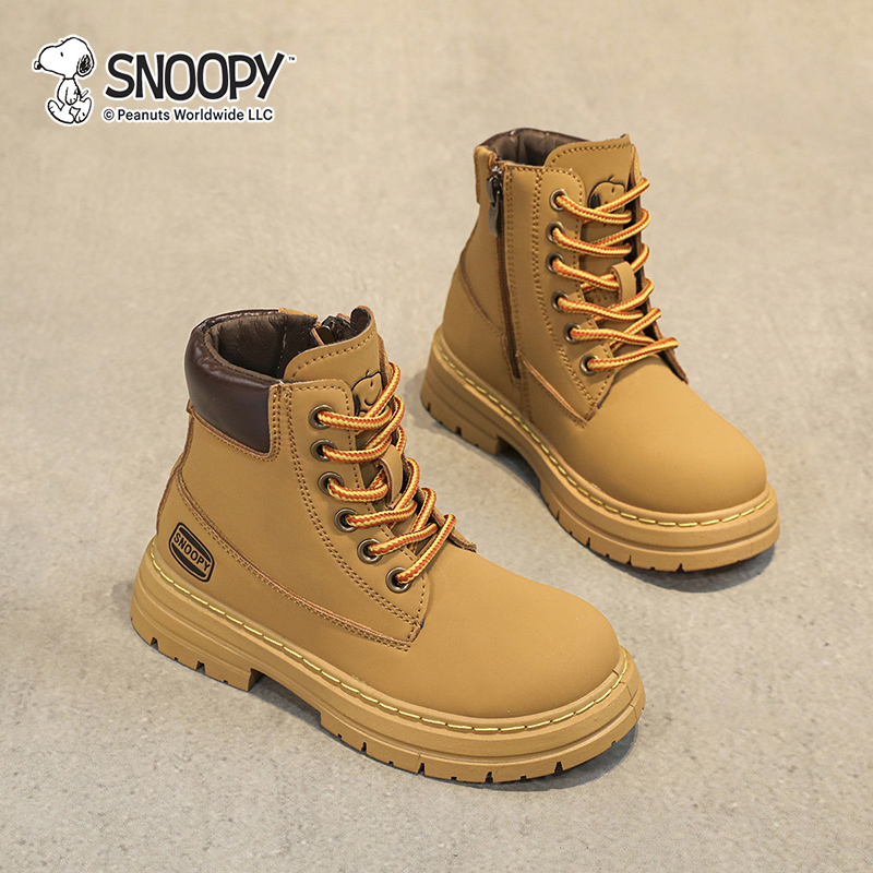 【Snoopy史努比】儿童马丁靴冬季高帮厚底大黄靴26-40码（加绒可选）