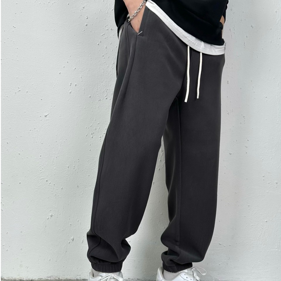 冬季加绒宽松版休闲裤男士纯色抽绳百搭加厚品质秋冬款男裤N935