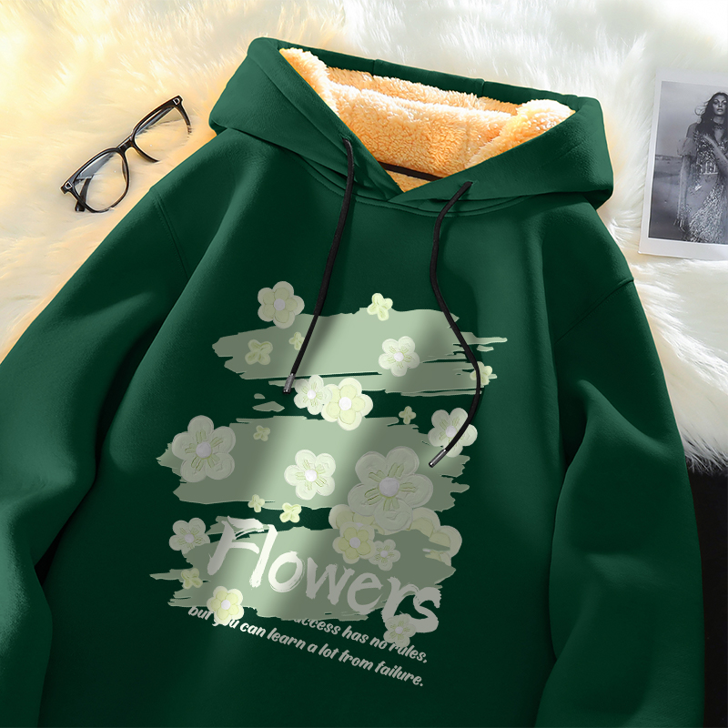 棉致墨绿色卫衣情侣款冬季加绒加厚连帽外套男生休闲保暖上衣潮流