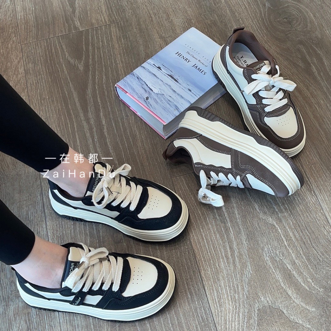 很百搭哦！2024新款韩版厚底时尚休闲百搭显脚小运动休闲板鞋H91