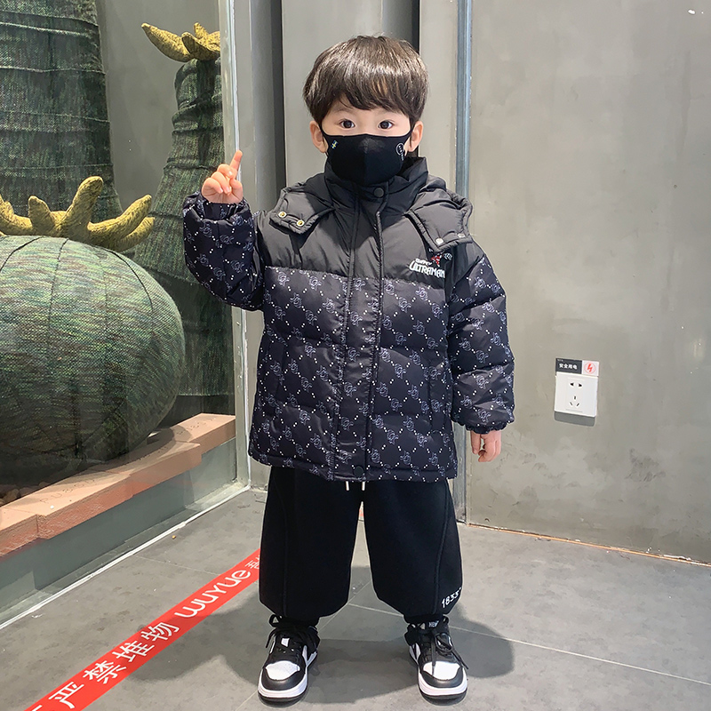 男童羽绒服23新款冬款印花洋气宝宝冬装加厚保暖白鸭绒棉服儿童装