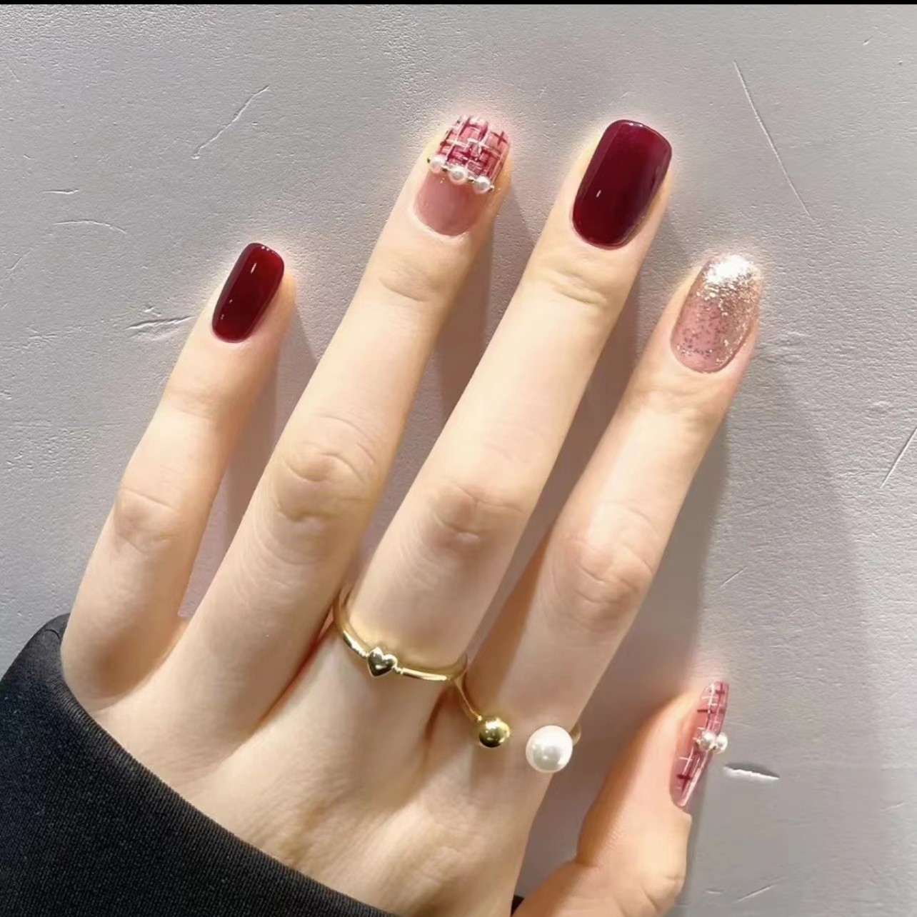 【短款】酒红小香 A051 穿戴美甲 24片甲+送果冻胶+送工具包