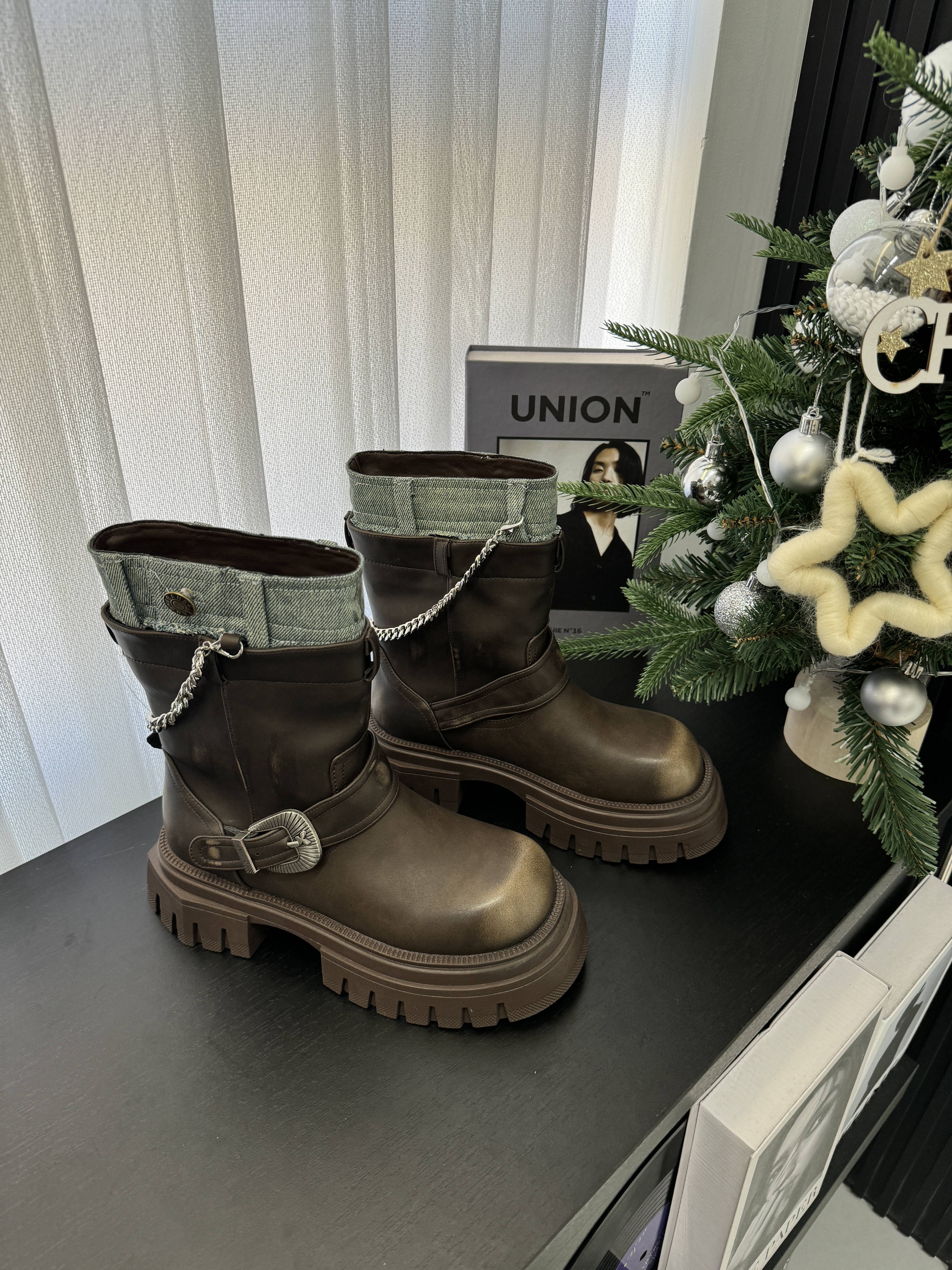 【JOEY】冬季新品加绒保暖舒适圆头短靴厚底时尚潮靴  9956-6