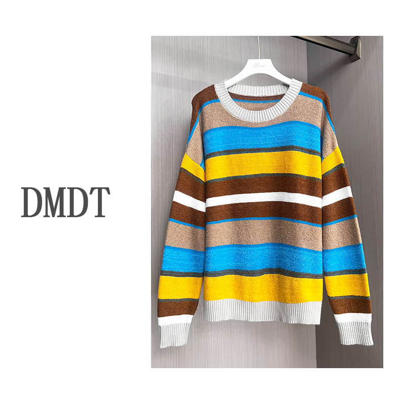 【DMDT潮牌】 美拉德彩虹拼色针织保暖圆领毛衣7341892