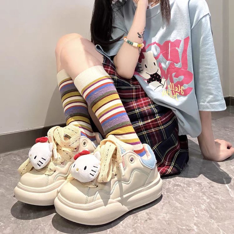 季休厚底KT猫丑萌面包小白鞋女秋2023新款百搭学生滑板鞋ins时尚