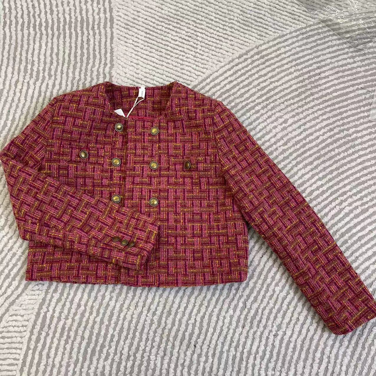 （叶子服饰）秋季新款高级感红粉拼色小香风外套061