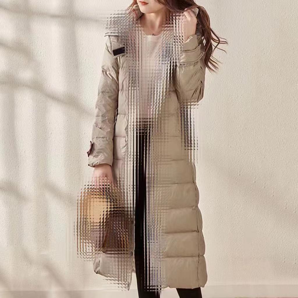 格纹鸭绒YR服长款保暖外套Z