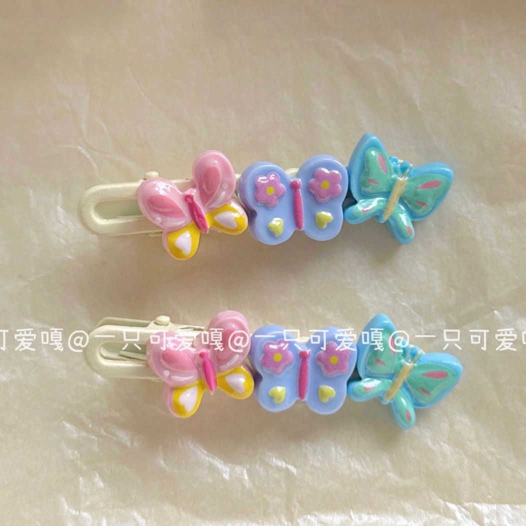 花花蝴蝶白色底发夹可爱甜美少女心卡通彩色刘海边夹