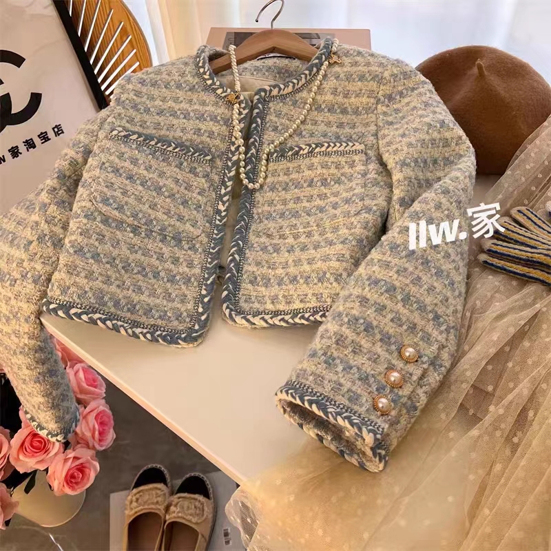 【90白鸭绒】小香风羽绒短款外套女法式设计感冬众气质粗花呢上衣