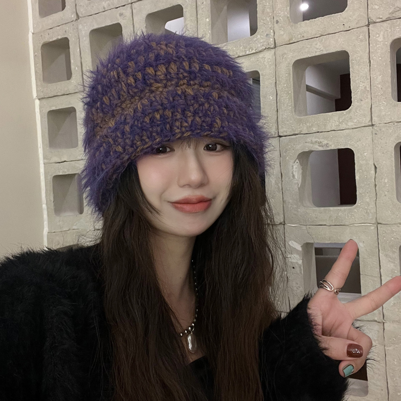 粗线针织帽女冬季韩版保暖百搭护耳显脸小遮脸包头帽休闲毛线帽子