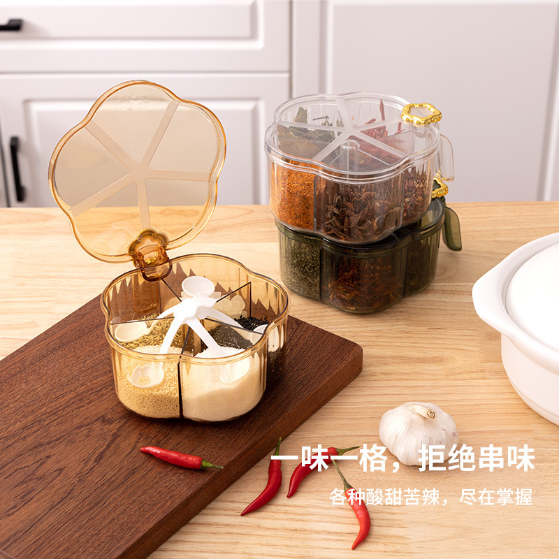 现货调料盒家用厨房调料罐多功能防潮五格一体食盐胡椒粉收纳佐料