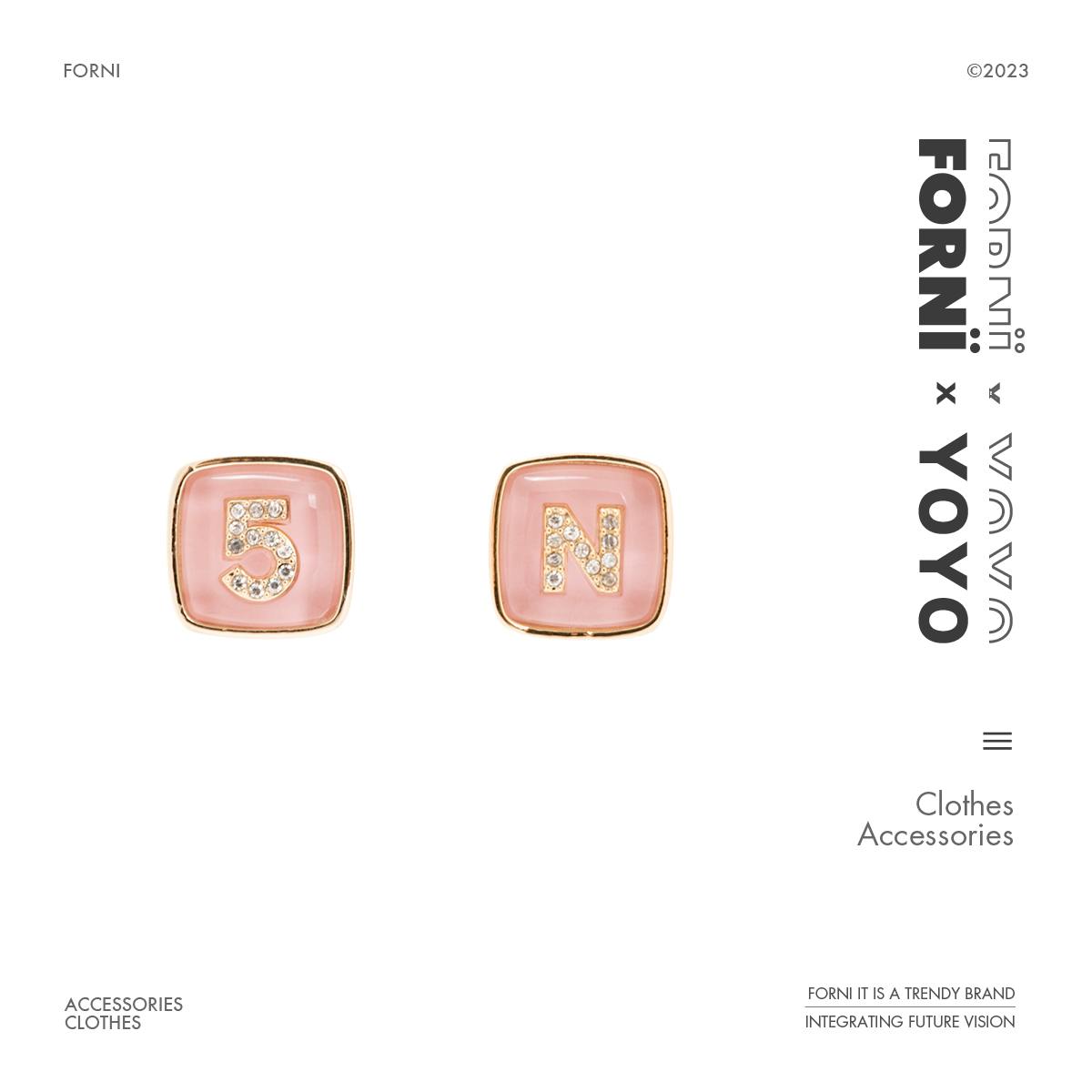 铜合金耳饰 FORNI x YOYO 中古小香风轻奢气质方形粉色耳钉