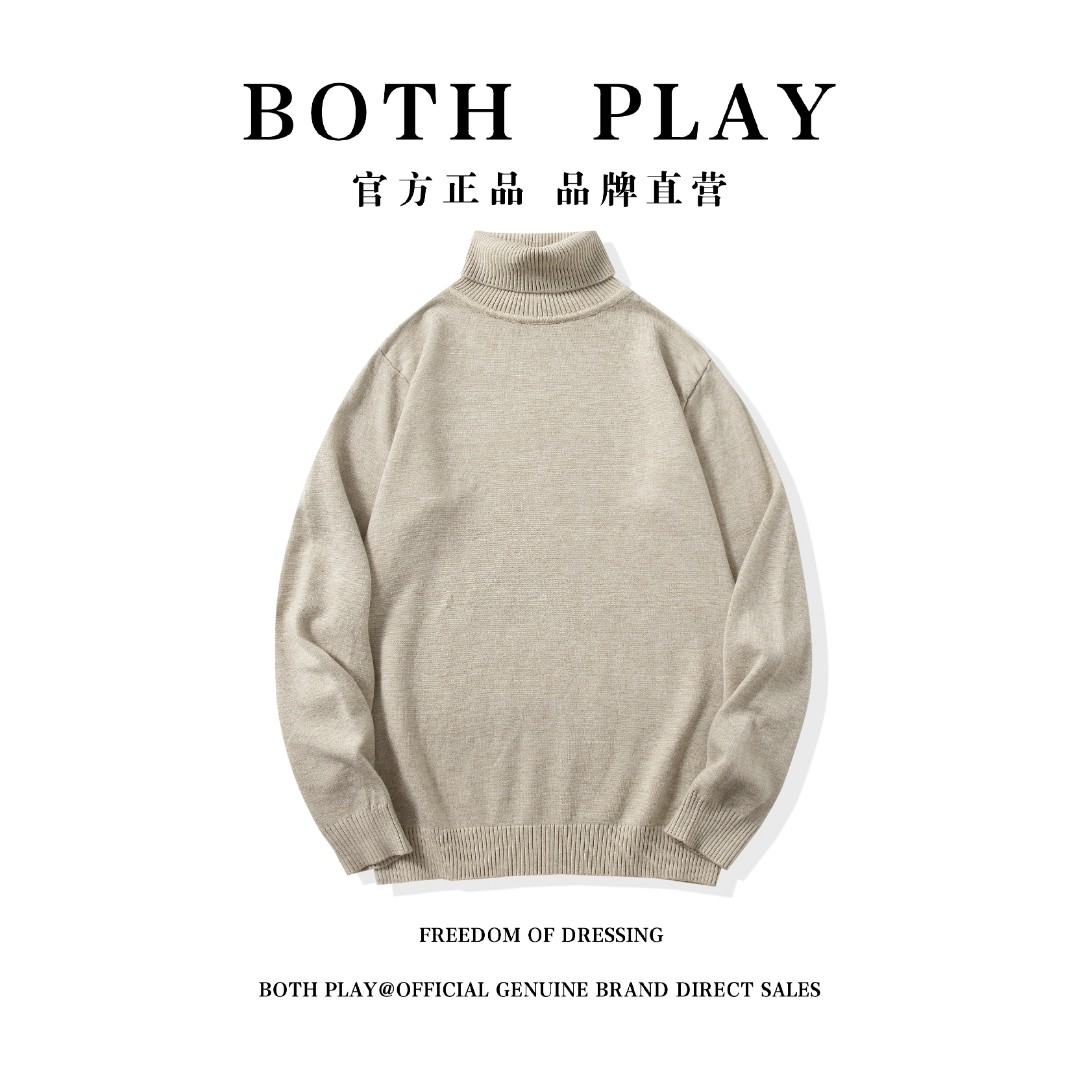 BOTH PLAY高领百搭纯色毛衣秋冬保暖宽松休闲上衣半长袖针织衫ins
