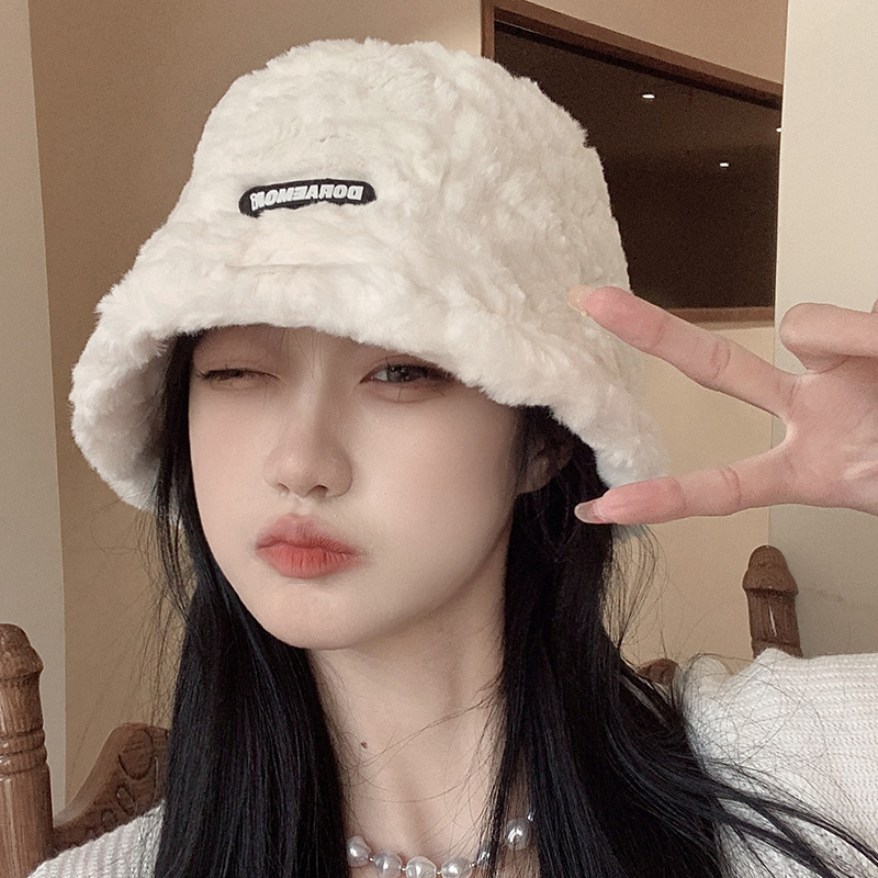 显脸小帽子女冬毛绒绒仿兔毛渔夫帽韩百搭加厚保暖日系素颜水桶帽