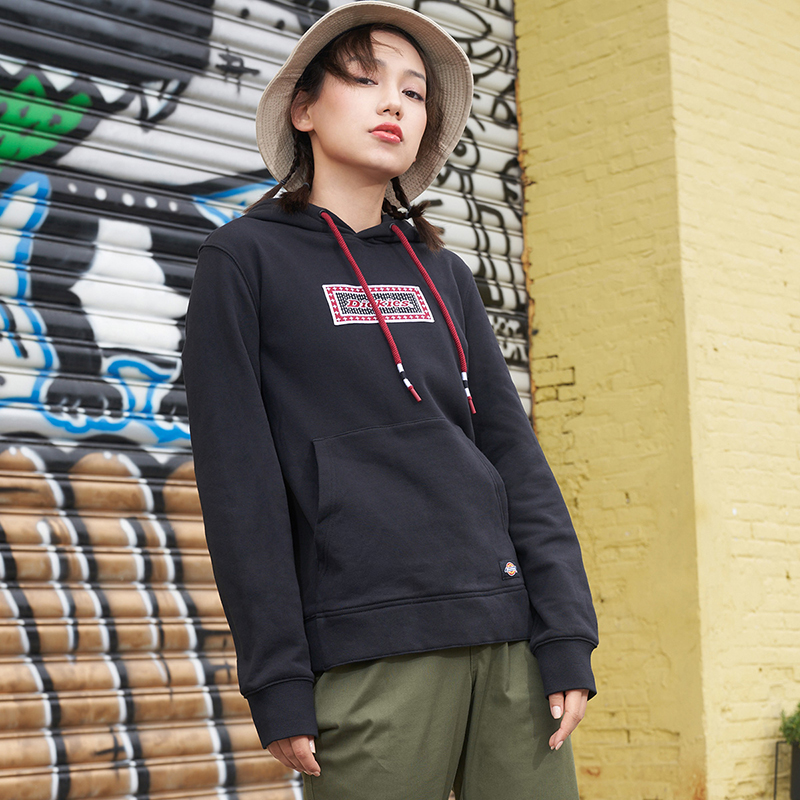 Dickies 胸前logo拼色上衣毛圈布休闲连帽卫衣女款 DK009527