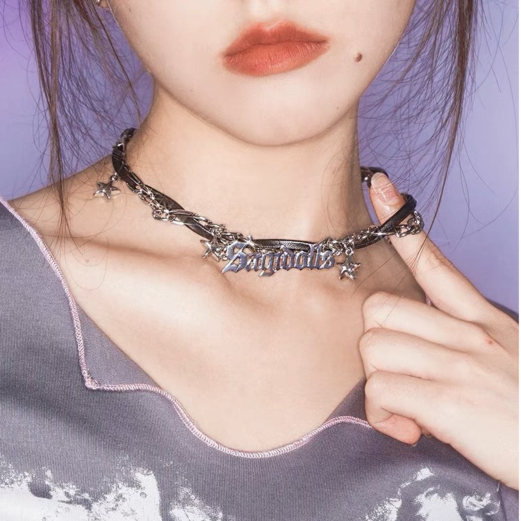 GIOIO 铜合金皮质项链 皮质星星甜酷辣妹高质感chocker项链X5031