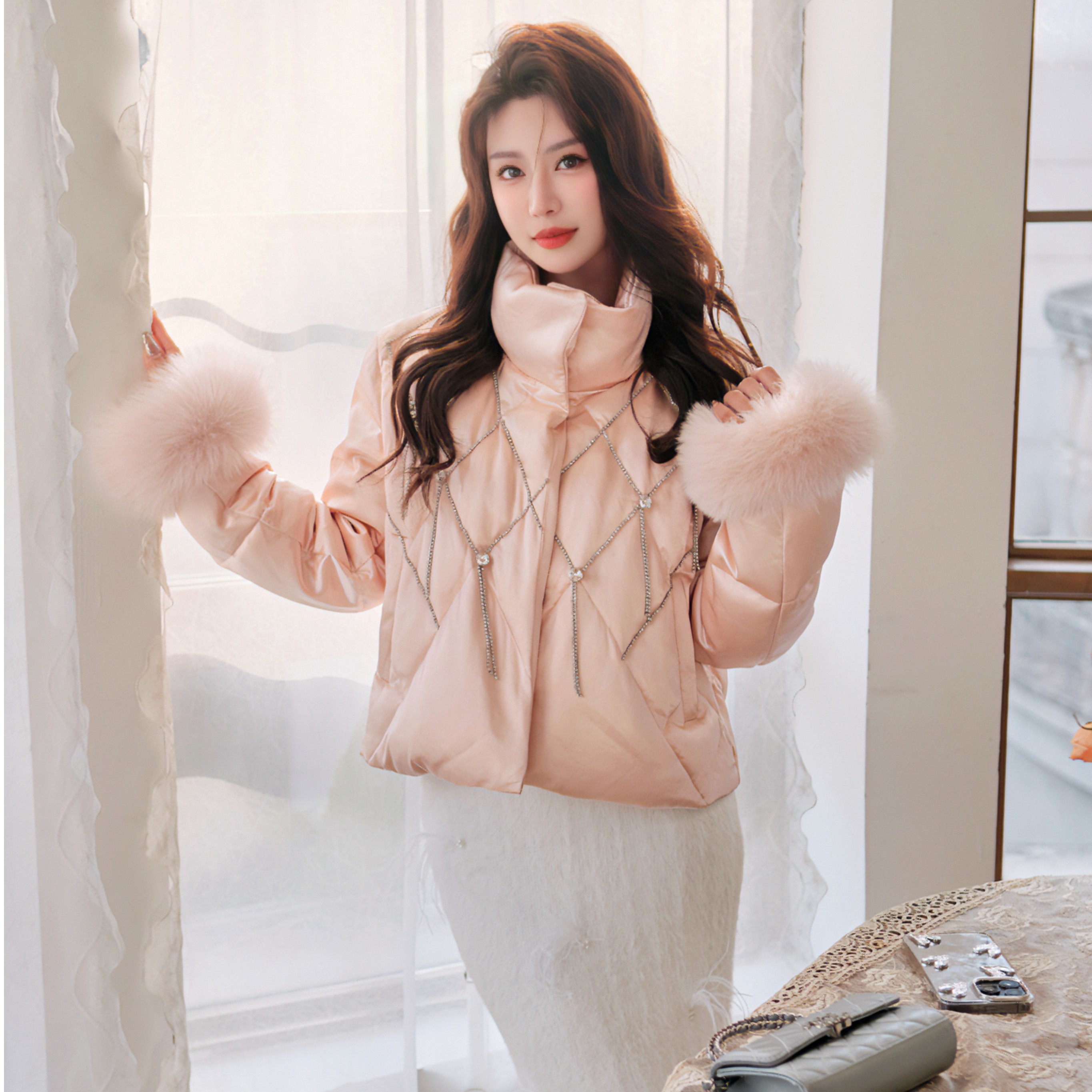 【安妮心事】冬季新款立领90白鸭绒羽绒服7171