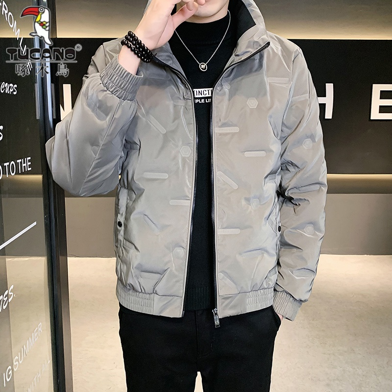 啄木鳥冬季男士新款轻薄羽绒服男灰鸭绒加绒加厚防风上衣外套简约
