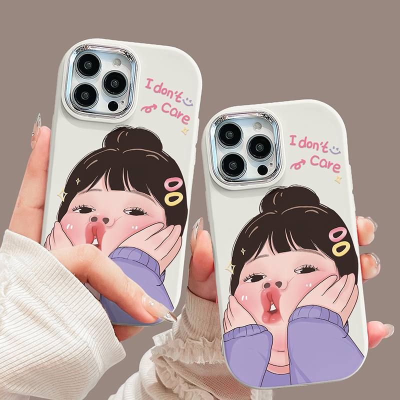 适用苹果系列iPhone15promax13嘟嘴女孩14镜框小胖墩11手机壳12
