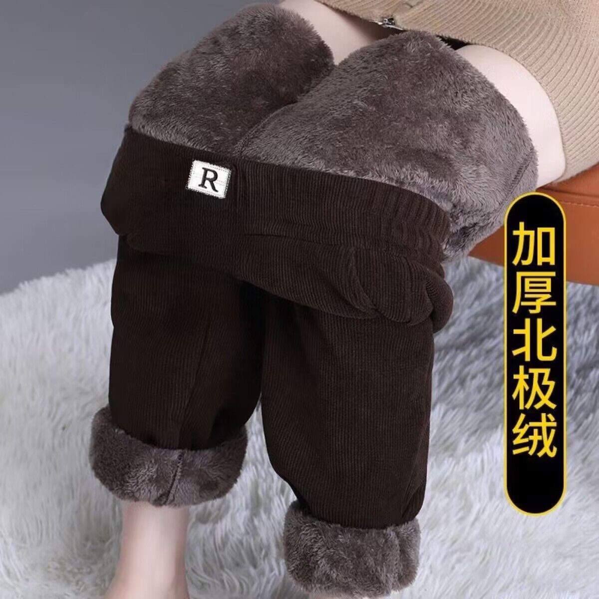 加绒加厚中老年妈妈裤子休闲裤宽松显瘦直筒裤女弹力长裤大码