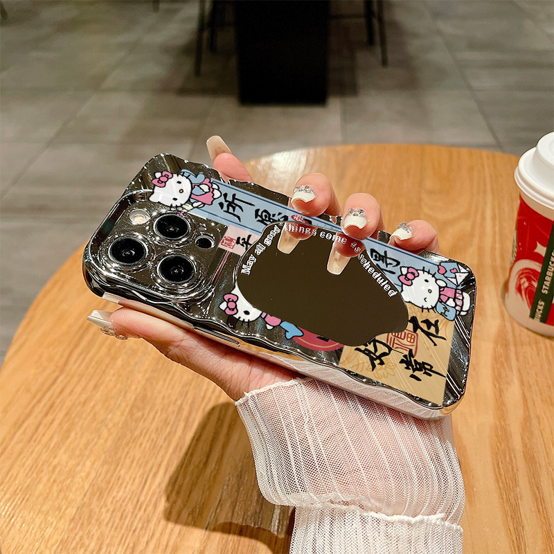 适用【苹果】 波浪镜面好运常在手机壳创意全包网红潮牌ins简约个性