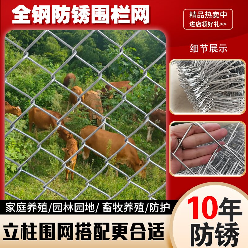 热镀锌铁丝网围栏养鸡狗牛羊网养殖网勾花网钢丝网防锈户外防护网
