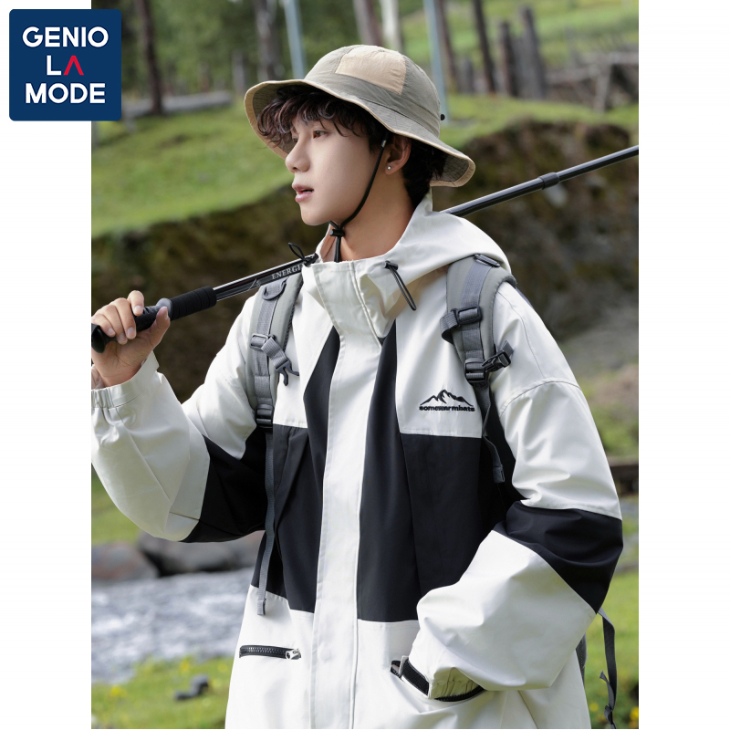 GENIOLAMODE日系ins工装外套男女秋冬撞色登山户外宽松冲锋衣夹克
