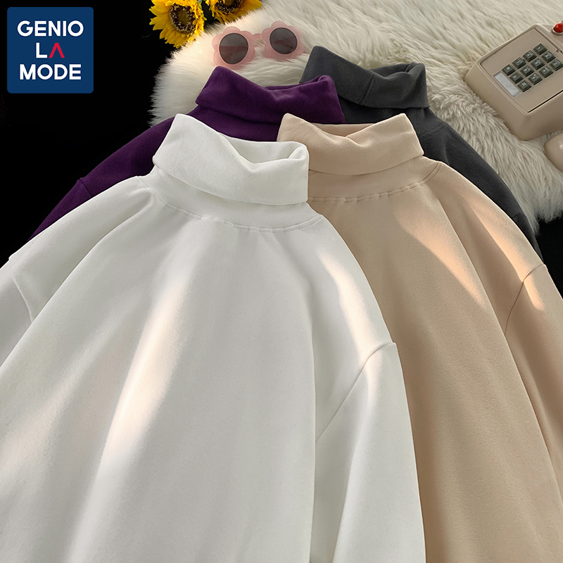 GENIOLAMODE秋冬2023新款长袖T恤男女内搭高领德绒加厚保暖打底衫