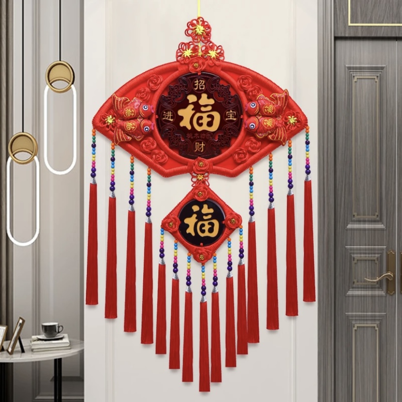 扇形桃木中国结挂件客厅大号吉祥如意福喜庆挂件乔迁送礼节日装饰
