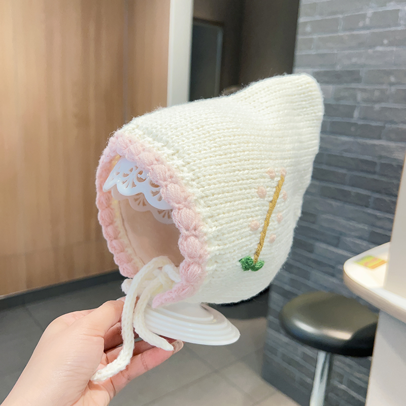 婴儿手工毛线帽秋冬季宝宝公主风宫廷帽女童防风保暖护耳帽套头帽