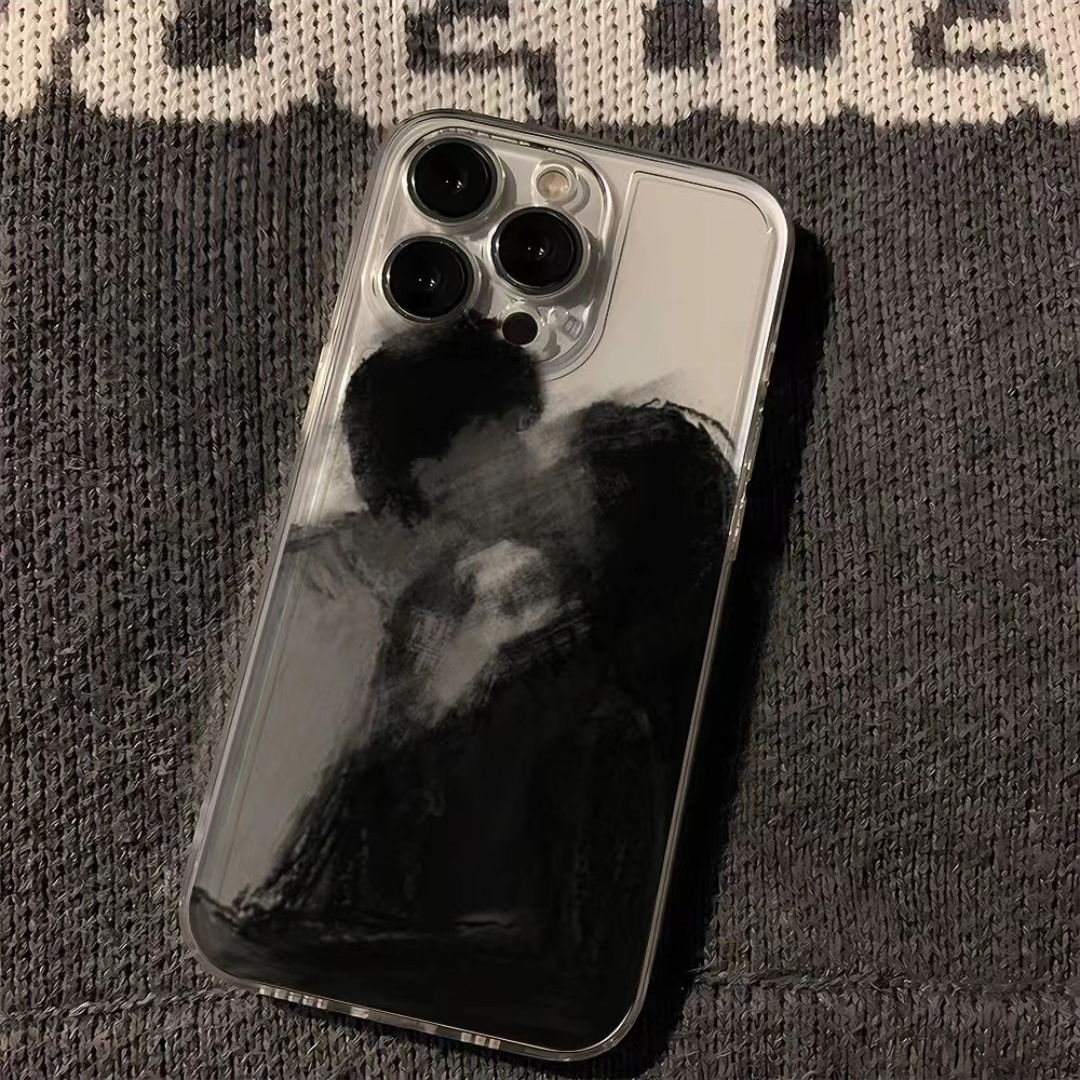 艺术亲吻适用苹果15手机壳iPhone14情侣13防摔12软壳黑白ins小众
