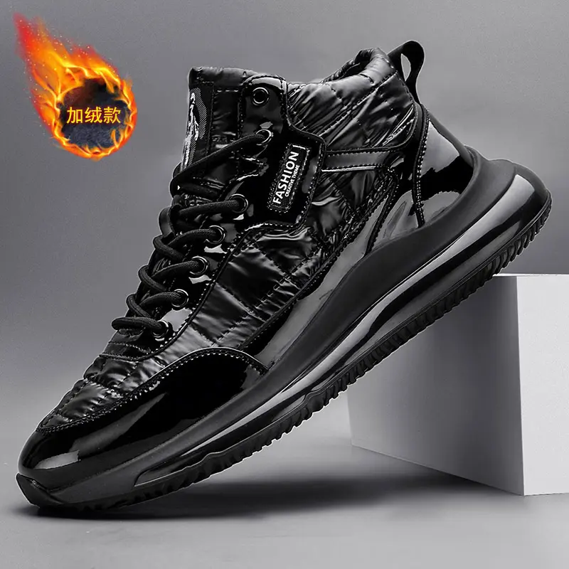 回力瑞男鞋2023冬季加绒加厚羽绒布棉鞋男款厚底户外雪地靴鞋子潮